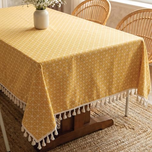 Image of Urban Space 100% Cotton Square Dining Table Cover, Printed Anti Skid Table Cloth for Dining /Center Table, for Upto 4 ft x 4 ft Table (Size - 48 inch x 48 inch - Square, Yellow Star)