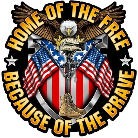 Skull Society Home of The Free, Because of The Brave - 7 inch Patriotic All Weather Decal Sticker for Cars, Trucks, Motorcycles & Laptops - Sticks to All Flat Surfaces Including Car Windows (1-Pack) Cover