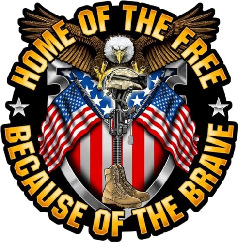 Image of Skull Society Home of The Free, Because of The Brave - 7 inch Patriotic All Weather Decal Sticker for Cars, Trucks, Motorcycles & Laptops - Sticks to All Flat Surfaces Including Car Windows (10-Pack)