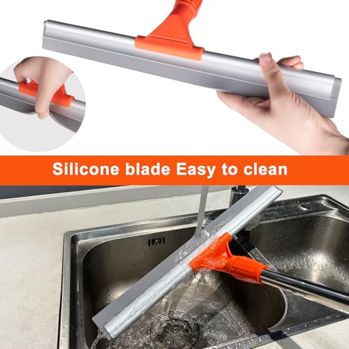 Image of ITTAR Floor Squeegee with 60 inch Stainless Steel Handle, 17.2 inch Silicone Blade Floor Scrubber for Bathroom, Shower, Garage, Tile, Window and Water Removal