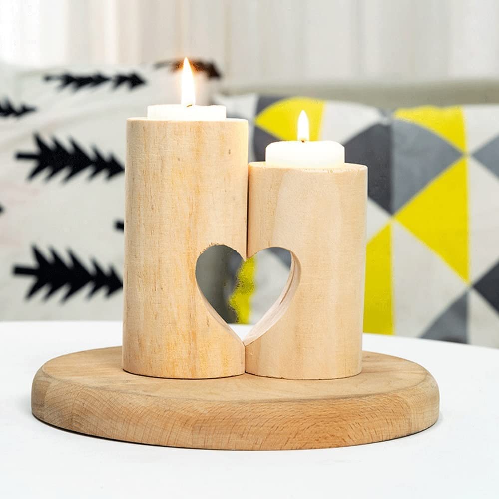 Candelabros De Madera En Forma De Corazón con Velas Paquete De 2 10-12cm