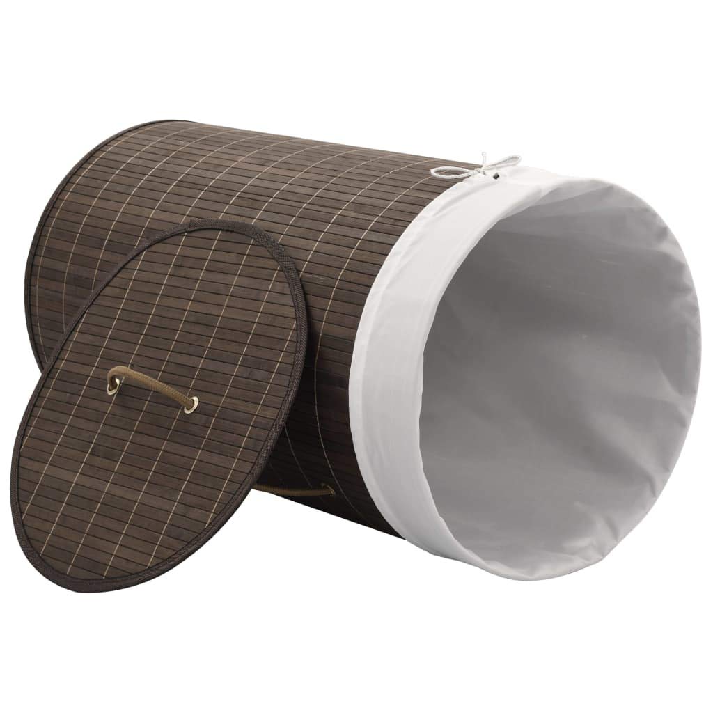 Inicio Productos-Cubo de lavandería de bambú Redondo Marrón oscuro