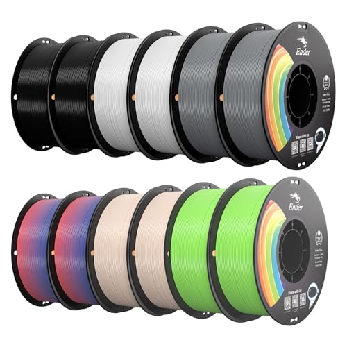 Image of Creality PLA+ Filament 1.75mm 12KG, 3D Printer Filament 12 Pack 1kg Spool,Multi-Color 3D Printing Filament for Most FDM Printers(Black White Grey Rainbow Beige & Apple Green)