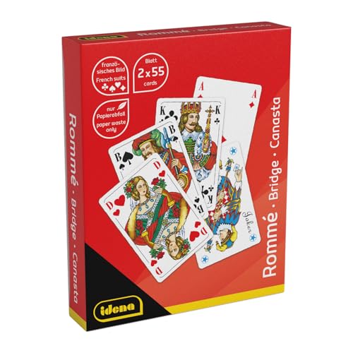 Idena 40384 - Spielkarten für Rommé, Canasta und Bridge, 2 x 55 Karten mit französischem Blatt, Version 2, Kartenspiel für 2-6 Spieler ab einem Alter von 6 Jahren, Kartenformat ca