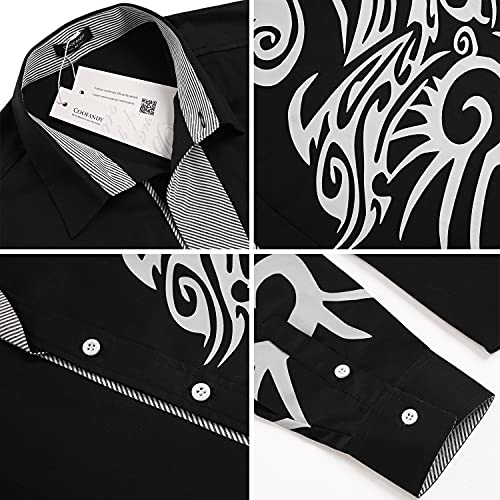 Coofandy Men's Print Button Down Dress Shirt Fashion Long Sleeve Casual Shirts, Black 1, 3X Large #TOP4