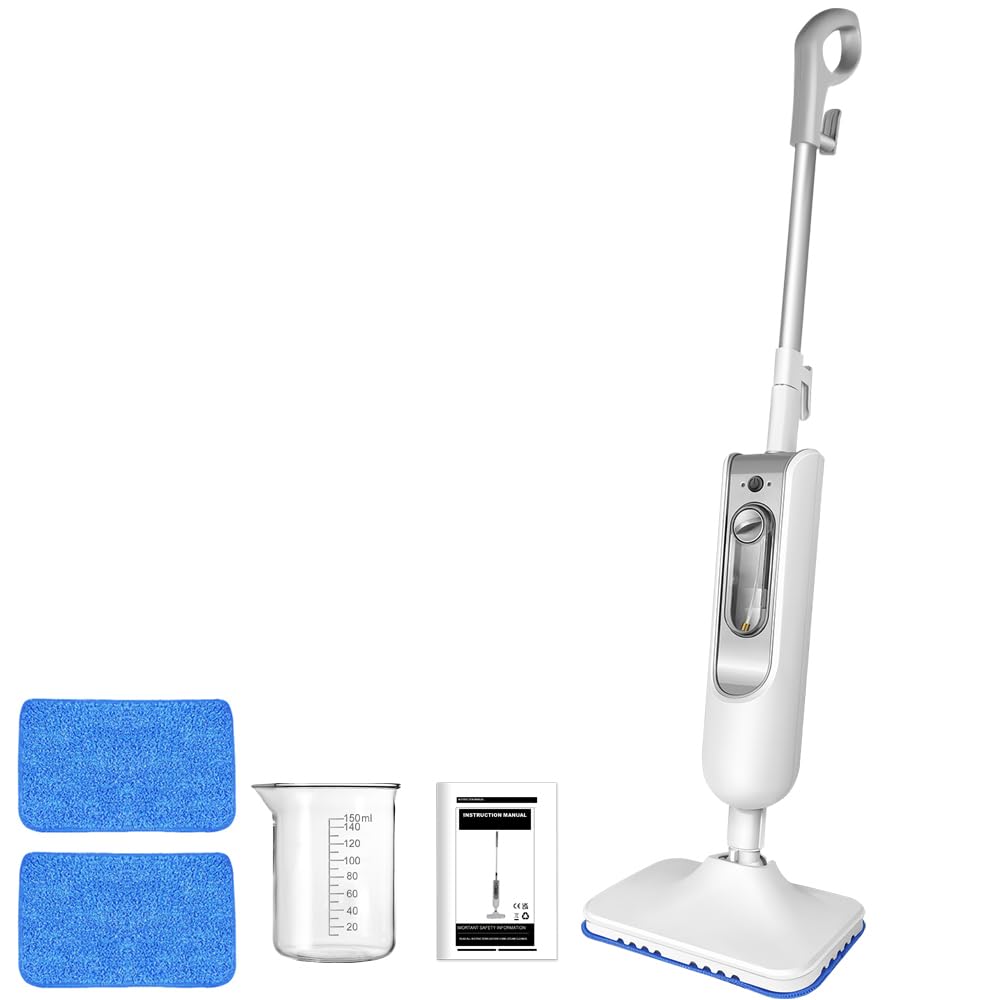 Qimu Dampfreiniger 1500W Dampfbesen Bodendampfreiniger Hand-dampfreiniger bis 108°C für Tiefenreinigung Böden Elektrischer Bodenwischer mit Wassertank 400ML, Entfernt bis zu 99,9% der Bakterien