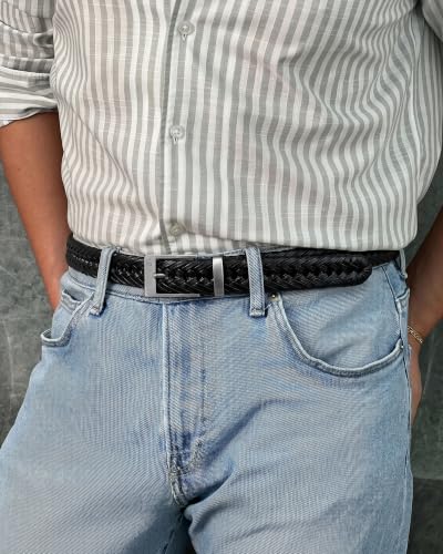 Image of CHAOREN Leather Braided Belts for Men - 1 1 /8 inch Mens Casual Woven Leather Belt for Dress Pant