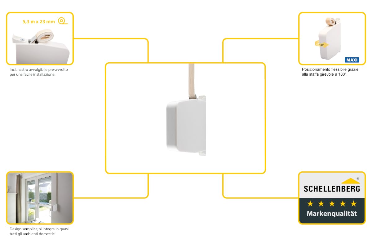 Schellenberg 50802 Avvolgitore tapparella Maxi bianco con nastro, per tapparelle avvolgibili, spaziatura dei fori 17 cm, girevole a 180°, montaggio a parete o sul telaio della finestra
