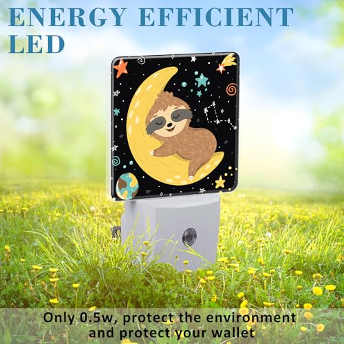 Image of Night Light for Kids Girls Boys, Cute Baby Sloth Sleeping on Moon LED Night Light Plug into Wall with Dusk to Dawn Sensor for Room Decor, Hallway, Kitchen, Bathroom, Nursery, Stairs