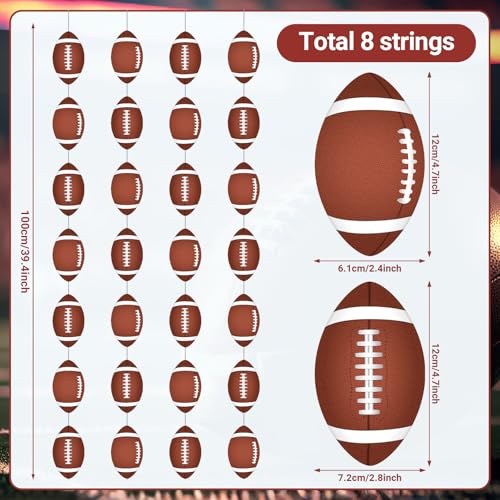 Guirnaldas de papel de rugby con 8 tiras colgantes reutilizables de alta densidad 3