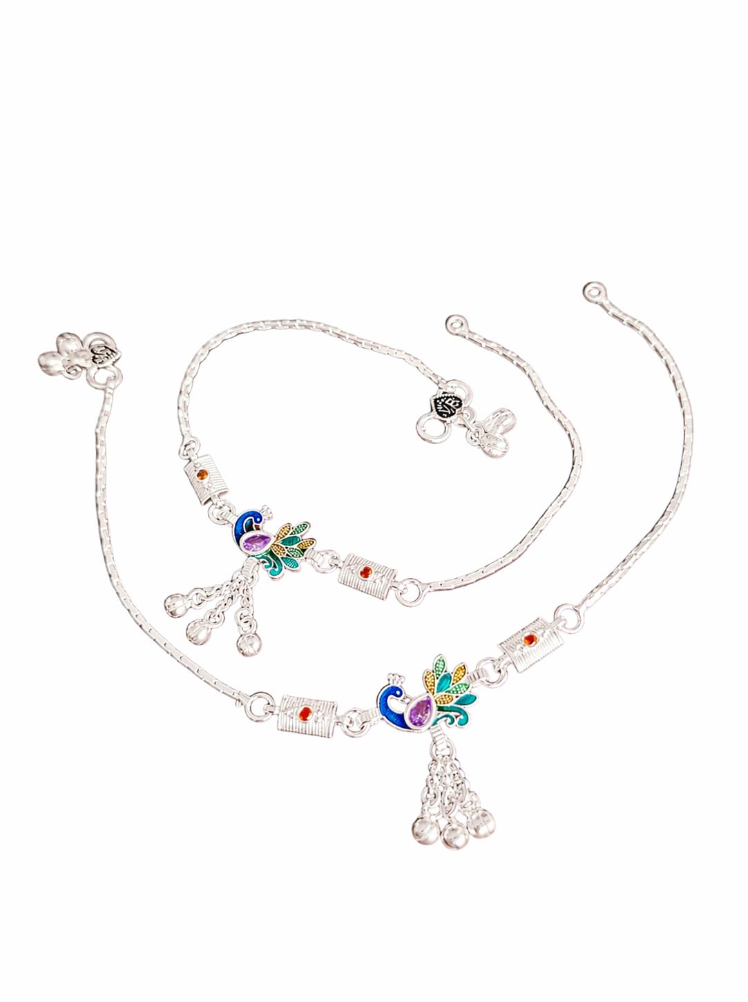 Peacock Design Anklet for Women | Colorful Enamel Ghungroo Payal | Traditional Ethnic Stylish Anklet | Adjustable Chain 10–10.5 Inches | Daily Wear & Festive Jewelry-image-23