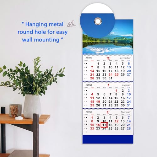 Image of Flenpptly 2026 Wall Calendar Large Wall Calendar 3 Month Display Vertical Calendar with Thick Paper 33 inch x 13 inch from Dec 2025 to Jan 2027 for Perfect Daily Planner (Blue-1)