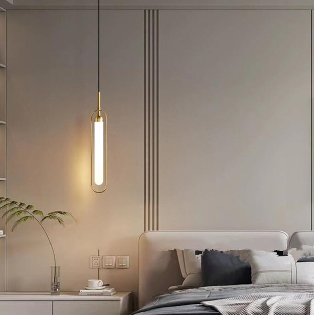 Lampe suspendue LED longue bande dorée design minimaliste et trois couleurs
