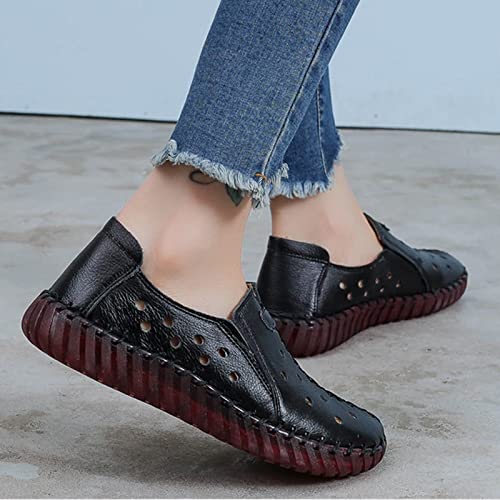 Image of Women's Leather Casual Cutout Loafers Flat Slip-on Shoes,Handmade Stitch Comfort Breathable Oxford Softsole Walking (7,Brown Hollow)