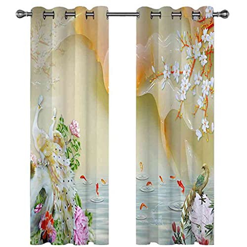 Insonorisation rideau occultant paon étang lotus 264x160 cm - 3