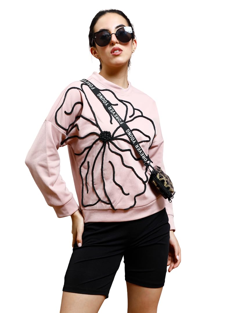 Women & Girl Pink and Black Embroidered Round Neck Pullover Sweatshirt-image-39
