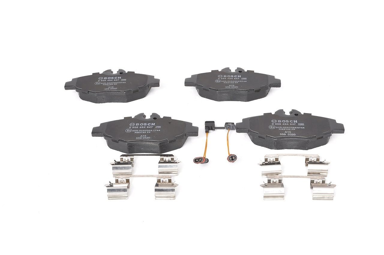 Bosch BP1197 - Pastiglie Freni Auto, Delantero - Calidad Bosch - Reducción de Ruido y Polvo - Certificación ECE-R90 - Sin Cobre - 1 Juego de 4 Pastillas - Con Accesorios