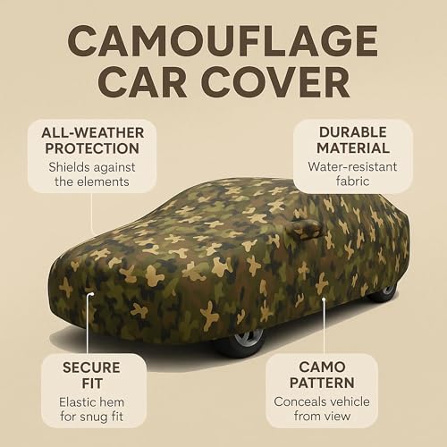 Image of Sulfar 100% Waterproof Car Body Cover Compatible with Mirror for Toyota Corolla Altis with Long Lasting Durable Material (Triple Stitched, Full Bottom Elastic, Camouflage Army)