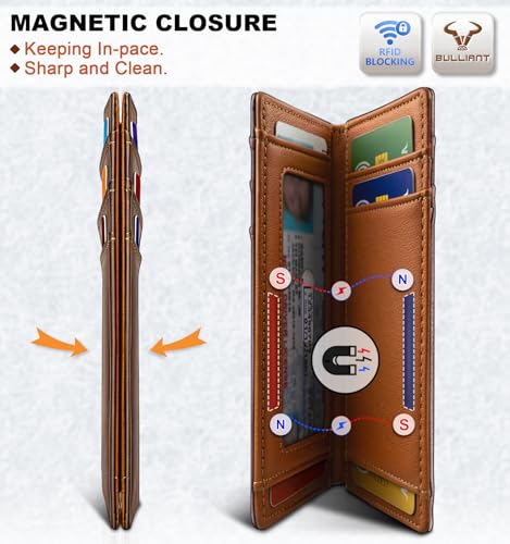 Image of BULLIANT Slim Wallet For Men 12Cards,Magnetic Flip Build-in Money Clip Airtag Compatible-RFID Blocking