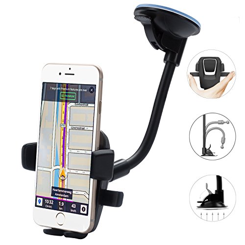 Dreamore l069 Car Mount, Long Arm Universal Windshield Dashboard Cell Phone Holder with Strong Suction Cup for iPhone 7 Plus/6 Plus/6S/5S/SE, Samsung Galaxy S6/S7 Edge (Long Arm) - Black