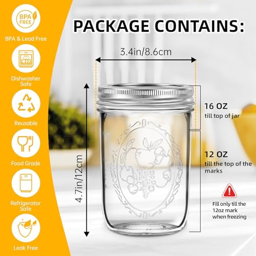 Image of ALEITO Wide Mouth Mason Jars 500ml with Lids [2 Pack], Canning Jars with Metal Airtight Lids and Bands, 16 oz Glass Jars for Fermenting, Pickling, Freezing, Preserving, Meal Prep, Jar Decor