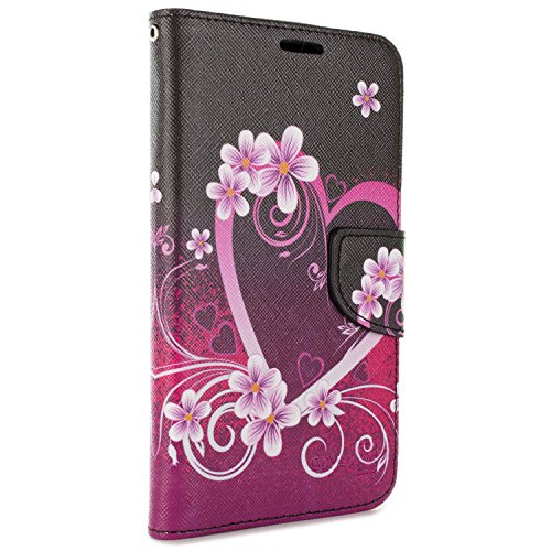 Asus Zenfone 2 Laser 5.5" Wallet Case, Coveron [Carryall Series] Flip Folio Card Slot Pouch Cover Screen Protector + Strap Case For Asus Zenfone 2 Laser 5.5 - Purple Love Heart #TOP4