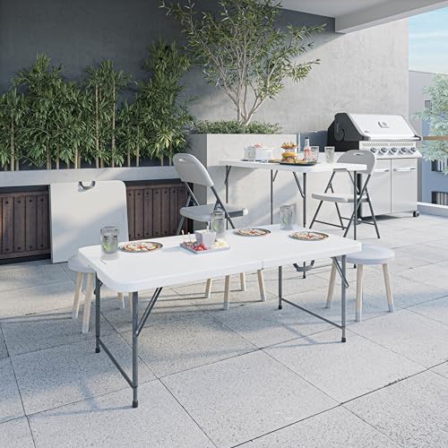 image for Techni Home Height Adjustable 4 FT Granite White Folding Table – Pre