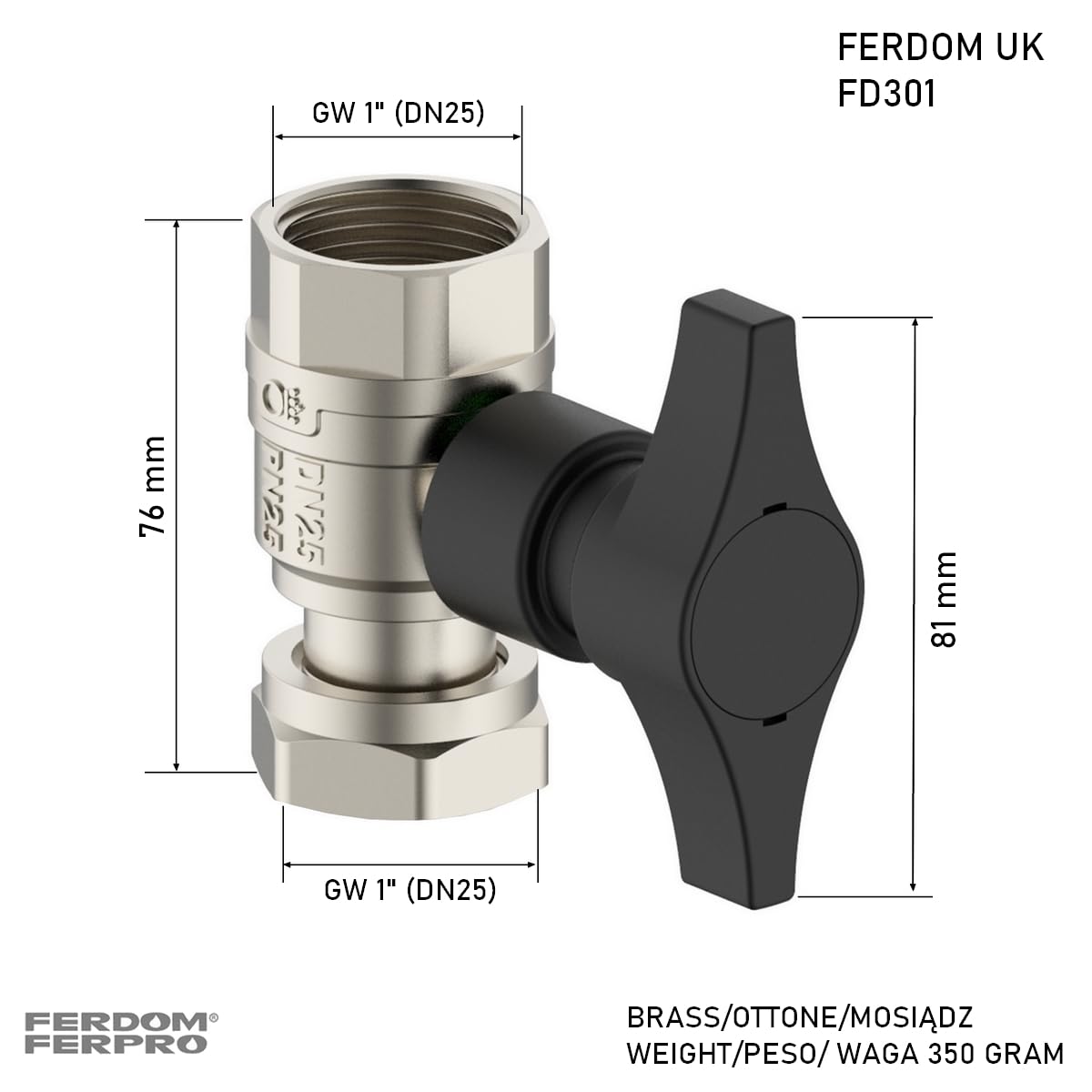 FERDOM "STRONG" FD392 1"/DN25 Filtro Magnético/Hidrociclón Para Sistemas De Calefacción etc. Imán 10000Gs. Con Separador De Partículas No Magnéticas 1000µm Inox. Max.40kW, Con.360 grados+2 Válvulas 1"