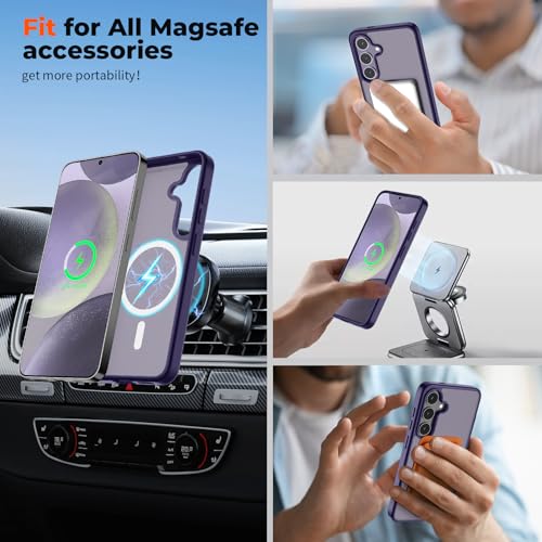 Image of SUPFINE Magnetic for Samsung Galaxy S24 Plus Case / S25 Plus Case with Screen Protector, (Built-in Magnets) (Military Grade Drop Protection) Slim Translucent Shockproof Phone Case,Dark Purple