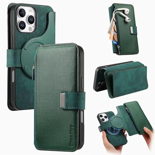 GoodcAcy Cover Compatibile con Magnetica Cover Oppo A3s/Oppo A12e,Compatibile con MagSafe,Protettiva Caso PU Premium in Pelle Magnetica Flip Wallet Case con Portafoglio,Verde