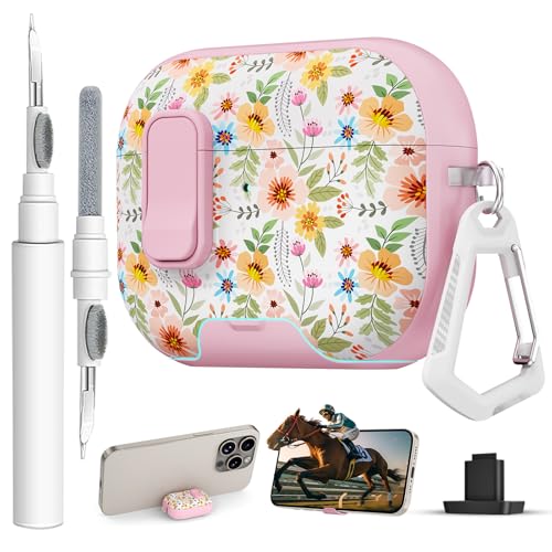 Image of for AirPods Pro 3 Case with Lock & Phone Stand,Cute Floral Pattern Style | PC & TPU Dual Layer Protective Cover with Keychain & Cleaner Pen for Apple AirPod Pro 3rd Generation Women (Morning Glory)