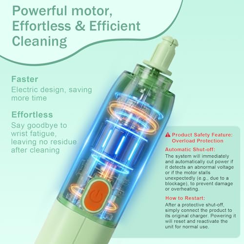 Image of Electric Bottle Brush Cleaner, Rechargeable Electric Baby Bottle Brush Cleaner with 2 Speeds, Silicone Bottle & Straw Brush, Waterproof Portable Baby Bottle Cleaner Kit for Travel & Home, Green