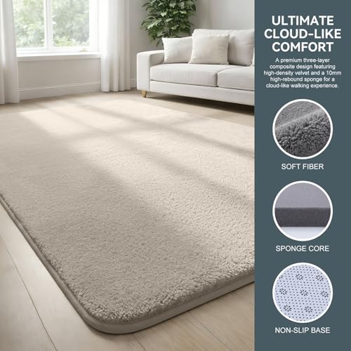 Tapis de chambre moderne 60x100 cm doux et lavable beige - 4