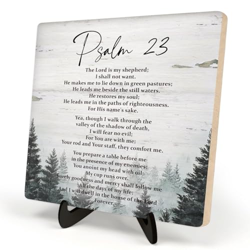 Bible Verse Sign, Psalm 23, Rustic Wooden Desk Decor