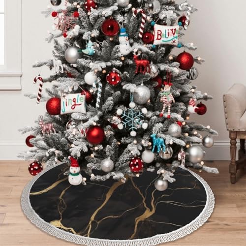 Jupe de sapin de Noël imperméable à pampilles marbre rustique chic