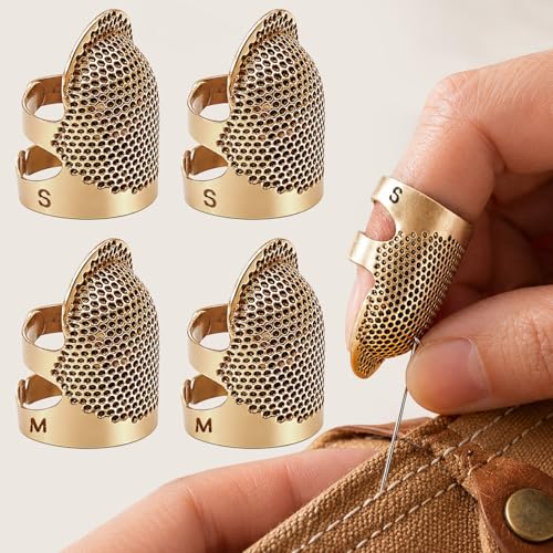 Image of Thimbles for Hand Sewing, Sewing Thimble Kit, Metal Finger Protectors, Thimble Ring for Hand Quilting and Embroidery(Gold,4Pcs,Small /Medium)