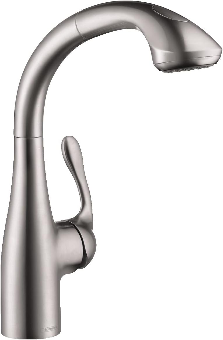 hansgrohe Allegro E Easy Install 1-Handle 13-inch Tall Stainless Steel Kitchen Faucet with Pull Down Sprayer with QuickClean in Stainless Steel Optic, 06461860,Small
