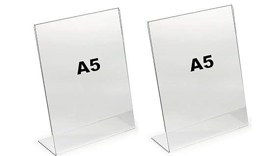 PRIBOX Premium Acrylic Sign Display Stand - Unbreakable Clear A5 Tabletop Holder (6 x 8.25 inches) - Perfect for Restaurants, Cafes, Retail, Real Estate, and Events - Durable, Stylish Office Accessory (Pack of 2)