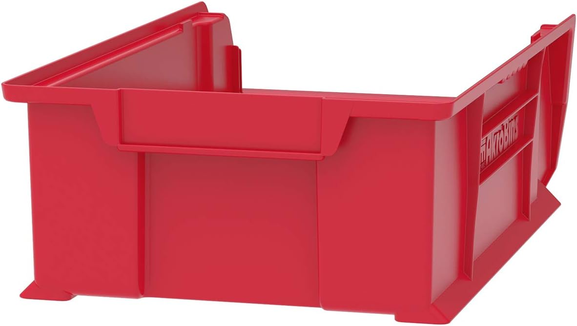 Akro-Mils 30280 Super-Size AkroBins Plastic Storage Bins, Space-Saving Stackable Bins for Garage, Classroom, Warehouse Organization, 20" L x 12" W x 6" H, Red, 4-Pack