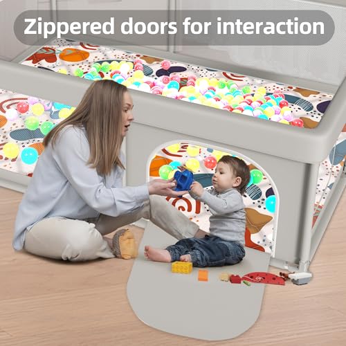 65 x 50 Inch Baby Playpen with Mat, PlayPen for Babies and Toddlers, Sturdy Safety Play Yard for Indoor & Outdoor with Zipper Gates, Anti-Fall - Image 4