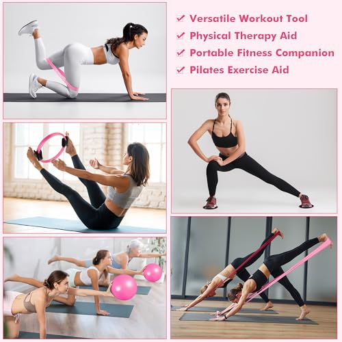 Pilates Ring Set Exercise Equipment with Exercise Bands Resistance Bands Set, Pilates Ball, Sliding Disks – Workout Equipment Home Gym Includes Complete Fitness Poster (Pink) – Image 4