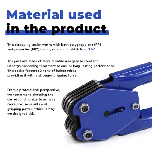 Image of Strapping Sealer /Crimper for 3 /4 inch Polypropylene (PP) Polyester Strapping Band Manual Banding Tool with 20.5 inch Extended Handle