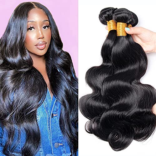 Body Wave Hair Bundles Brazilian Body Wave Bundles 9A Virgin Human Hair 4 Bundles 100% Unprocessed Weave Hair Bundles Natural Black (16 18 20 22)