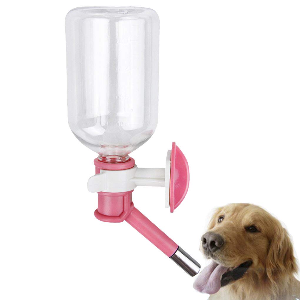 Ylucky Dogs 500ml Portable Water Bottle Drinking Dispenser for Travel Automatically Feeding Fountain Feeder No Spill for Small Pet Kitten Bunny Ferret Hamster Cat Gift (Pink)