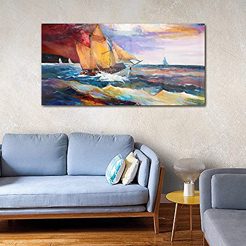 Art mural en verre trempe ocean ship waves 140x70 cm finition premium