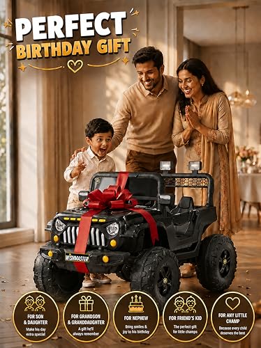 Image of Wishmaster Electric Ride-On SUV - Stylish Off-Road Adventure Car for Kids with LED Lights, Music, Remote & Manual Drive | Music Player