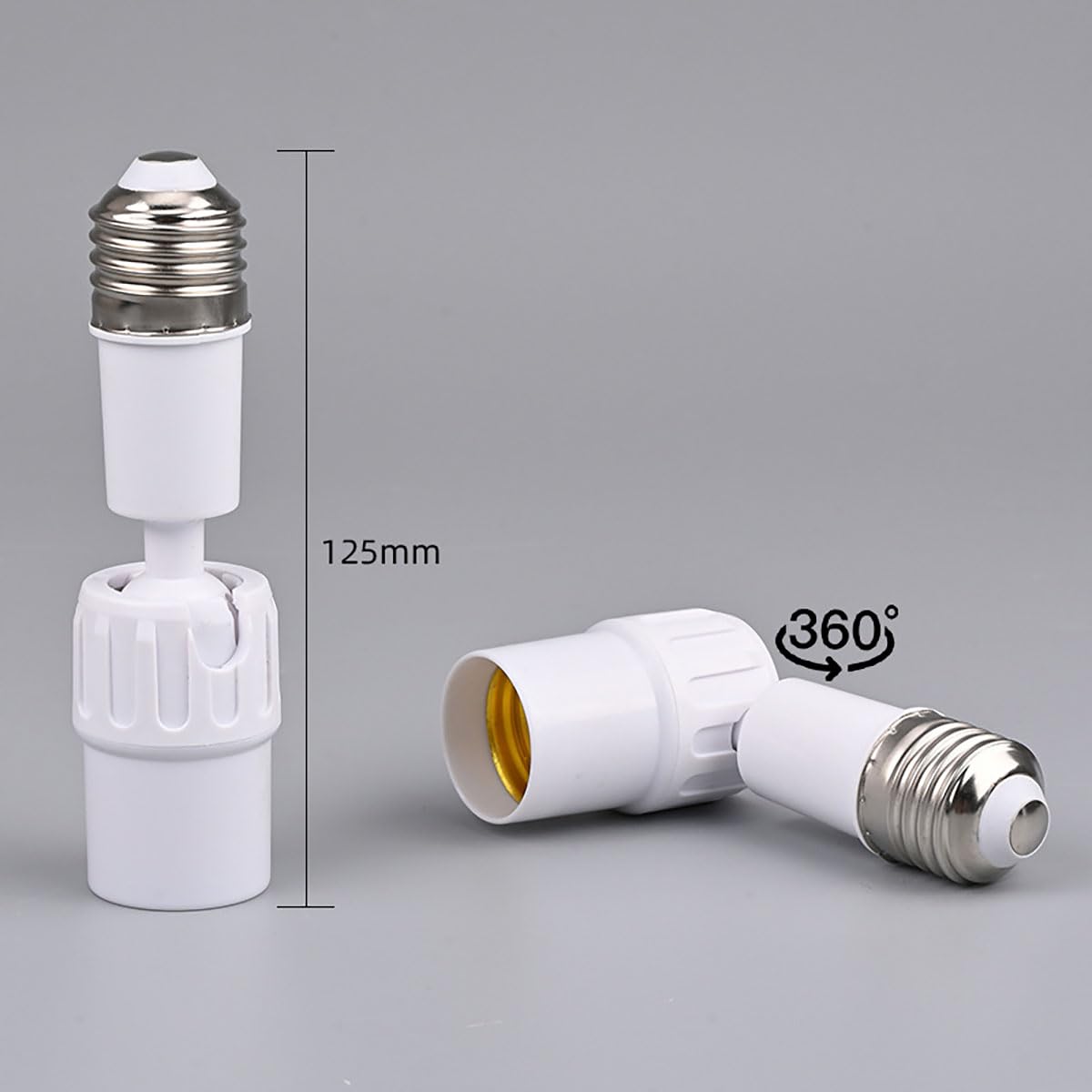 360 Degree Adjustable Extension Adapter, E26 to E26 Bulb Socket Extender, 4.9 Inch 180 Bendable E27 Medium Screw Base Light Converter for LED Fan Incandescent Rotatable Fixtures (1-Pack)