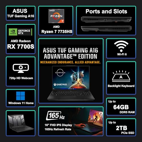 ASUS TUF Gaming A16 Laptop 16" WUXGA 165Hz AMD Ryzen 7 7735HS 16GB RAM 512GB SSD miniatura 3