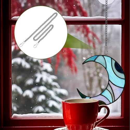 Image of 4 Pcs 20 Inch Stained Glass Window Hanging Chain Suncatchers with Suction Cup Hooks Picture Hanging Chain Metal Stainless Steel Stained Glass Window Panels (Black)