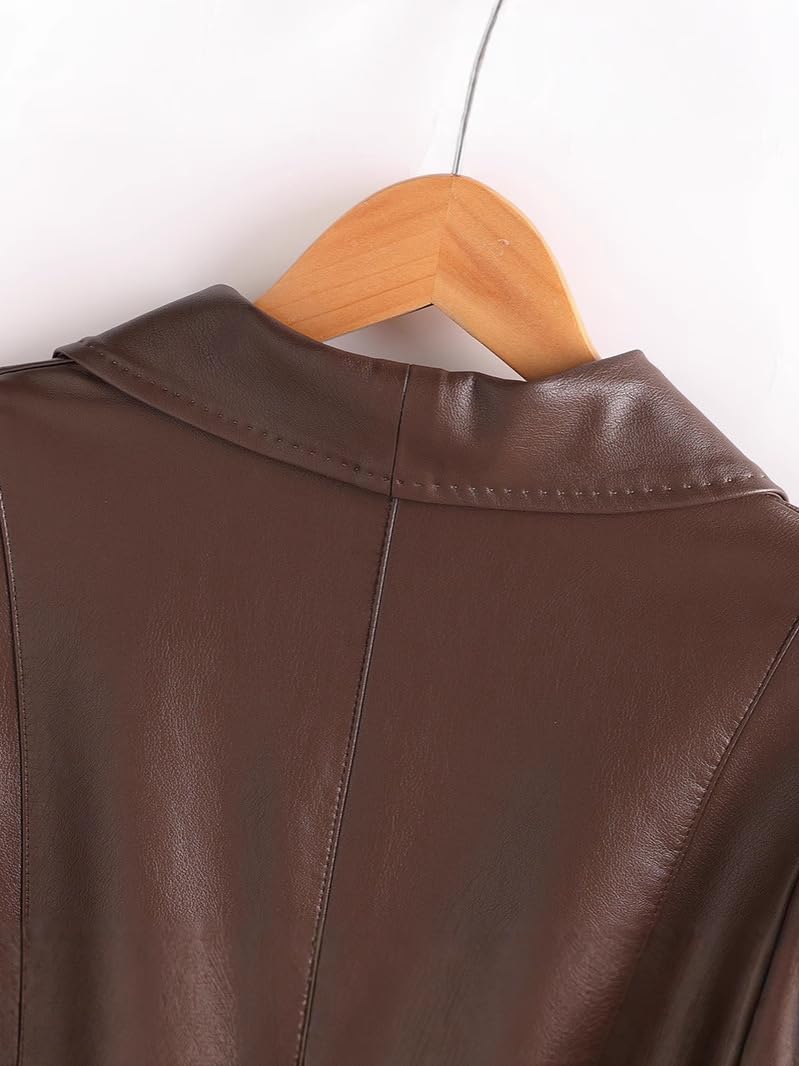 Blazer en Cuir d'agneau pour Femme Manches Longues Fermeture À Un Bouton Col Châle Coupe Ajustée Veste De Tailleur Élégante pour Le Travail et Le Bureau.